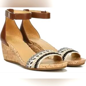 Naturalizer Areda Wedge Sandals with Crochet Black & White and Brown